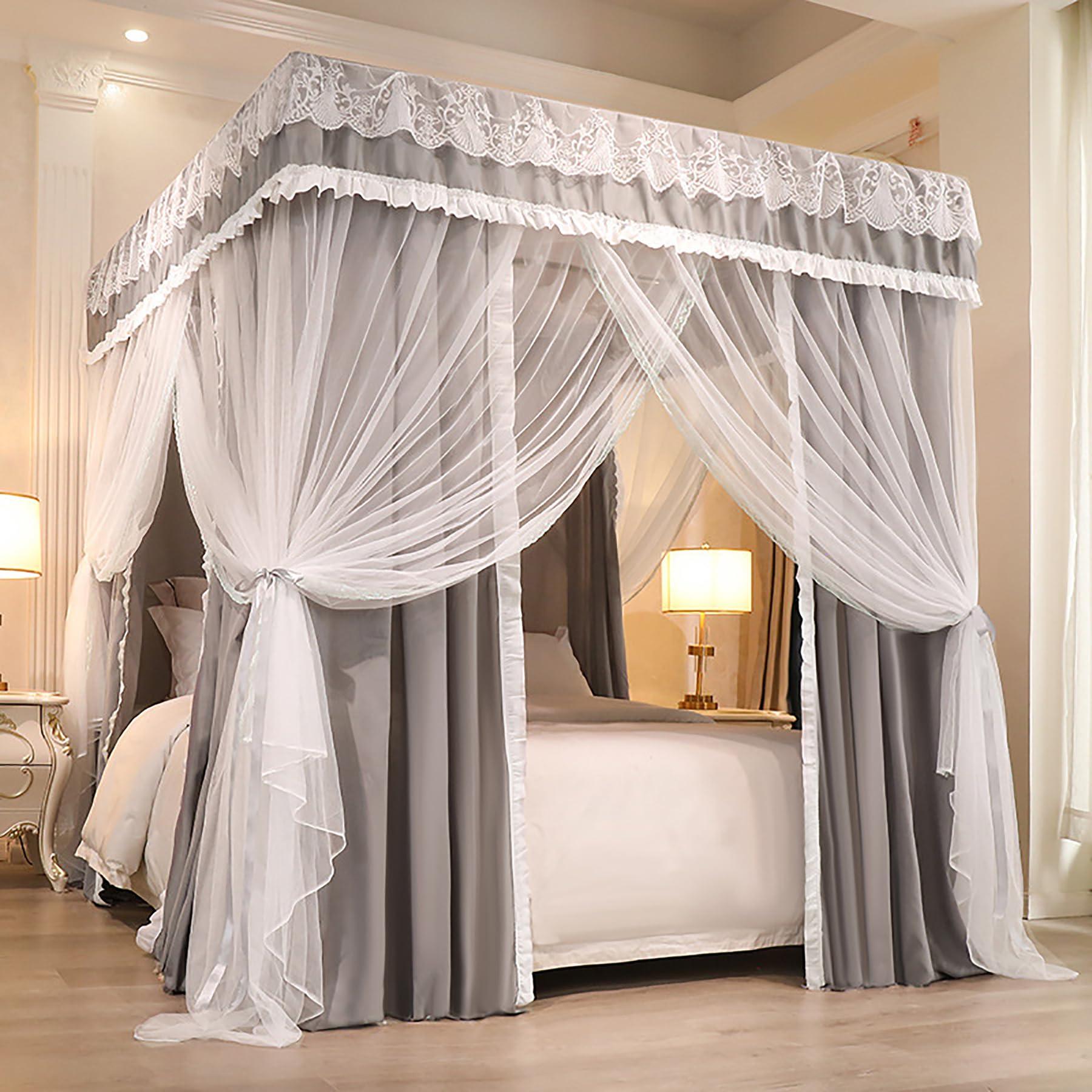 TYXFHSMY Princess Bed Netting Canopy for Stainless Steel Canopy Bed Frame Curtains 4 Corners Post Canopy Bed Curtain for Bedroom Decoration,King