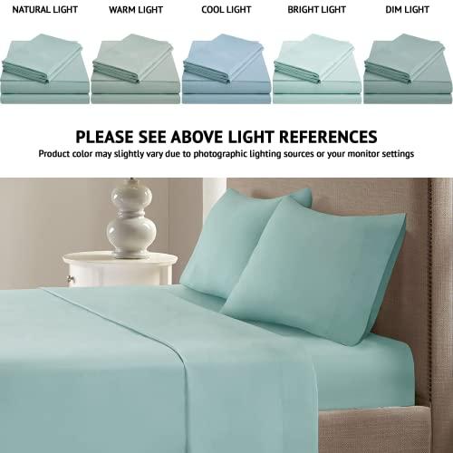 Comfort Spaces Comfort Spaces Coolmax Moisture Wicking Sheet Set Soft, Fade Resistant, All Elastic Deep Pocket Fits Up to 16" Mattress - Warm Weather Cooling Sheets for Night Sweats, King, Aqua, 4 Piece