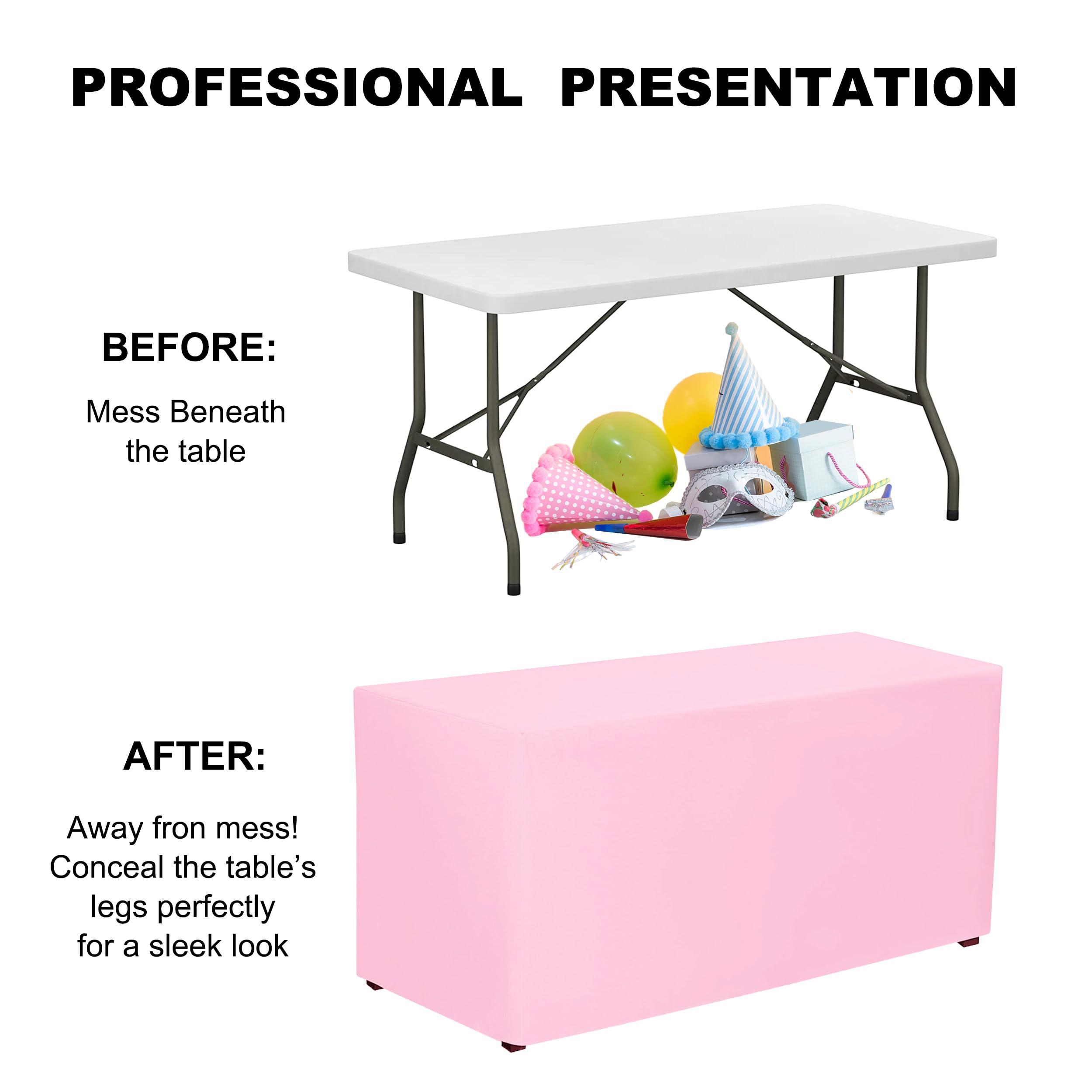 PLOYMONO PLOYMONO Fitted Tablecloths 2 Pack, Floor Length Table Covers for 6 FT Rectangle Table, (72x30 Inch) Polyester Table Cloth for Trade Craft Show, Buffet, Banquet, Wedding(Pink)