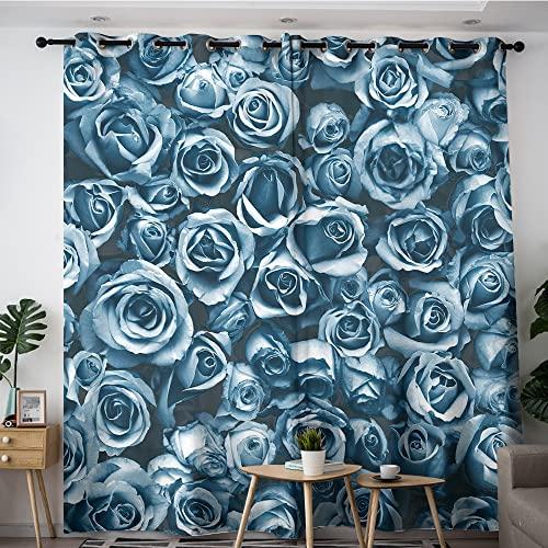 FCDM Blue Rose Window Curtain,Turquoise Rose Bathroom Set Decor Blackout Curtains Royal Blue Gray Home Bedroom Living Room Grommet Thermal Insulated Window Curtain/Drapes Panel 42x63 in