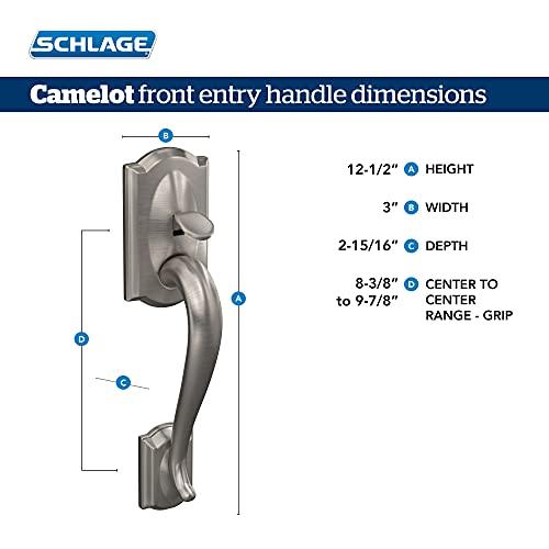 SCHLAGE Schlage FE285 CAM 619 FLA LH Camelot Front Entry Handleset with Left-Handed Flair Lever, Lower Half Grip, Satin Nickel