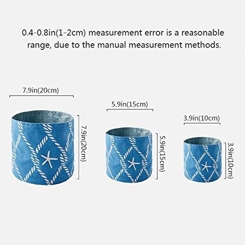 WINGOFFLY WINGOFFLY 3pcs Desk Fabric Storage Buckets Set Round Toy Cosmetic Organizer Decorative Flower Pot Bags for Succulent Flower (Blue)