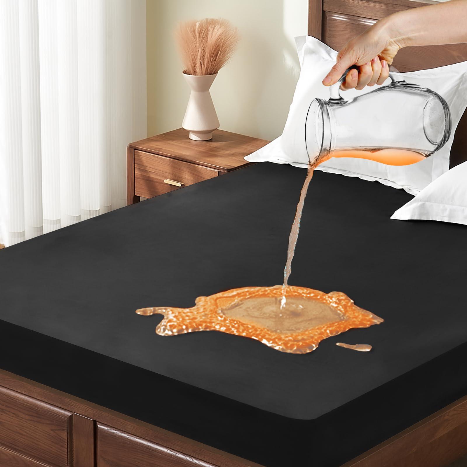 inooro Full Mattress Protector Waterproof, Breathable Noiseless Bed Cover with Deep Pocket 6\"-18\", Machine Washable Mattress Cover Full for Bedroom, College Dorm, Hotel (Black, 54\'\' X 76\'\')