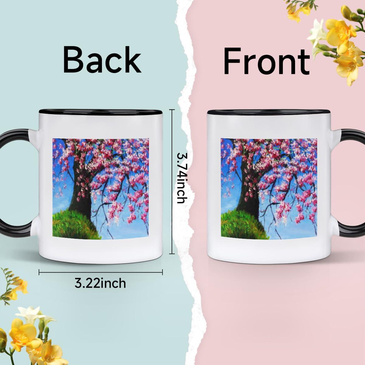 bisibuy Cherry Mugs Unique Ceramic Coffee Mug Blue Sky Tea Cups Big Coffe Mug Women Men Novelty Coffee Mugs for Home and Office