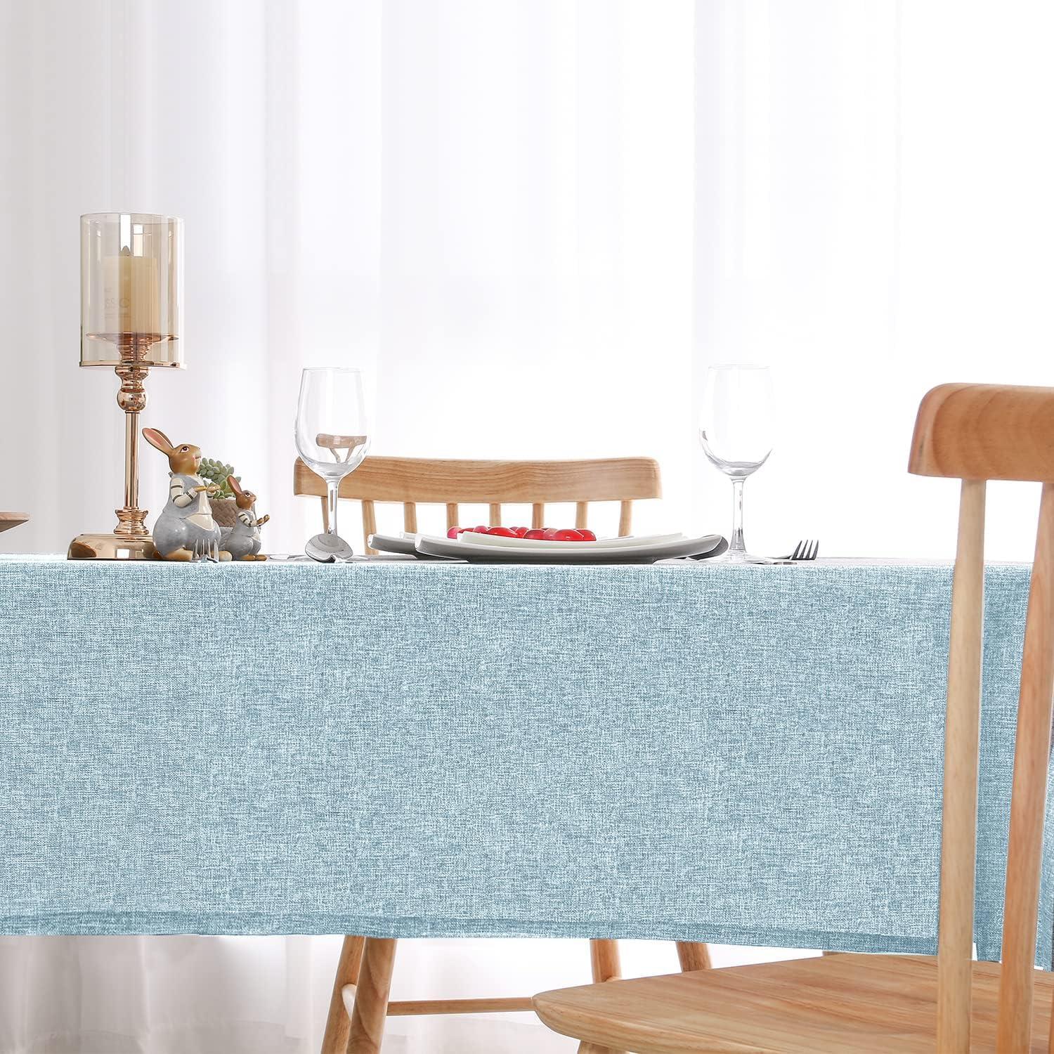 Hiasan Hiasan Faux Linen Rectangle Tablecloth - Wrinkle and Stain Resistant Washable Table Cloth for Kitchen Dining Room Holiday Table Cover for Dinner, Lux Slate Blue, 70 x 90 Inch