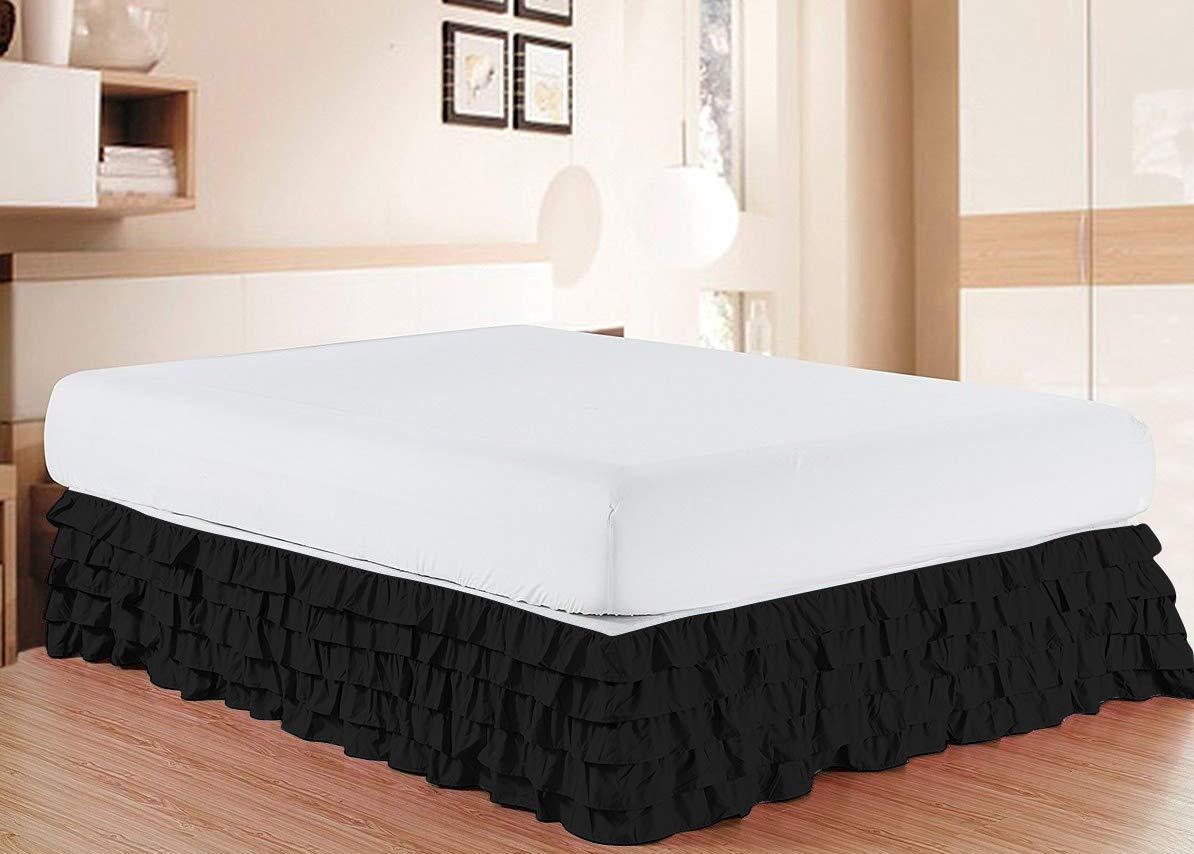 ABP COLLECTION Bed Skirt - 100% Pure Cotton 800 Thread Count Multi-Ruffle Bed Skirt - Luxury Multi Ruffle Bed Skirt Elastic Dust Ruffles with Wrap Around, Easy Fit with 18\" Drop, Full, Black