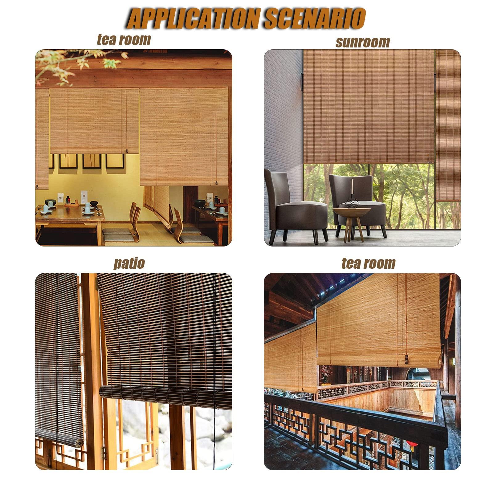 OCAZI Retro Outdoor Shades for Patio Bamboo Roller Blinds, Bamboo Roll Up Blinds Bamboo Roll Up Shades, Bamboo Shades Blinds Porch Blinds Outdoor/Indoor Window Privacy 4879inWH Black