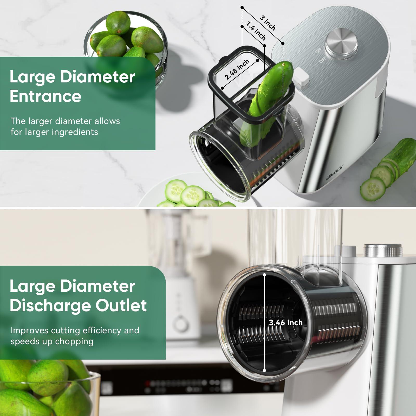 BMSX Electric Cheese Grater Upgraded, 250W Electric Slicer Shredder, Automatic Cheese Shredder, Electric Salad Machine for Fruits, Vegetables, CheesesSalad Maker With 5 Different Shapes of Blades