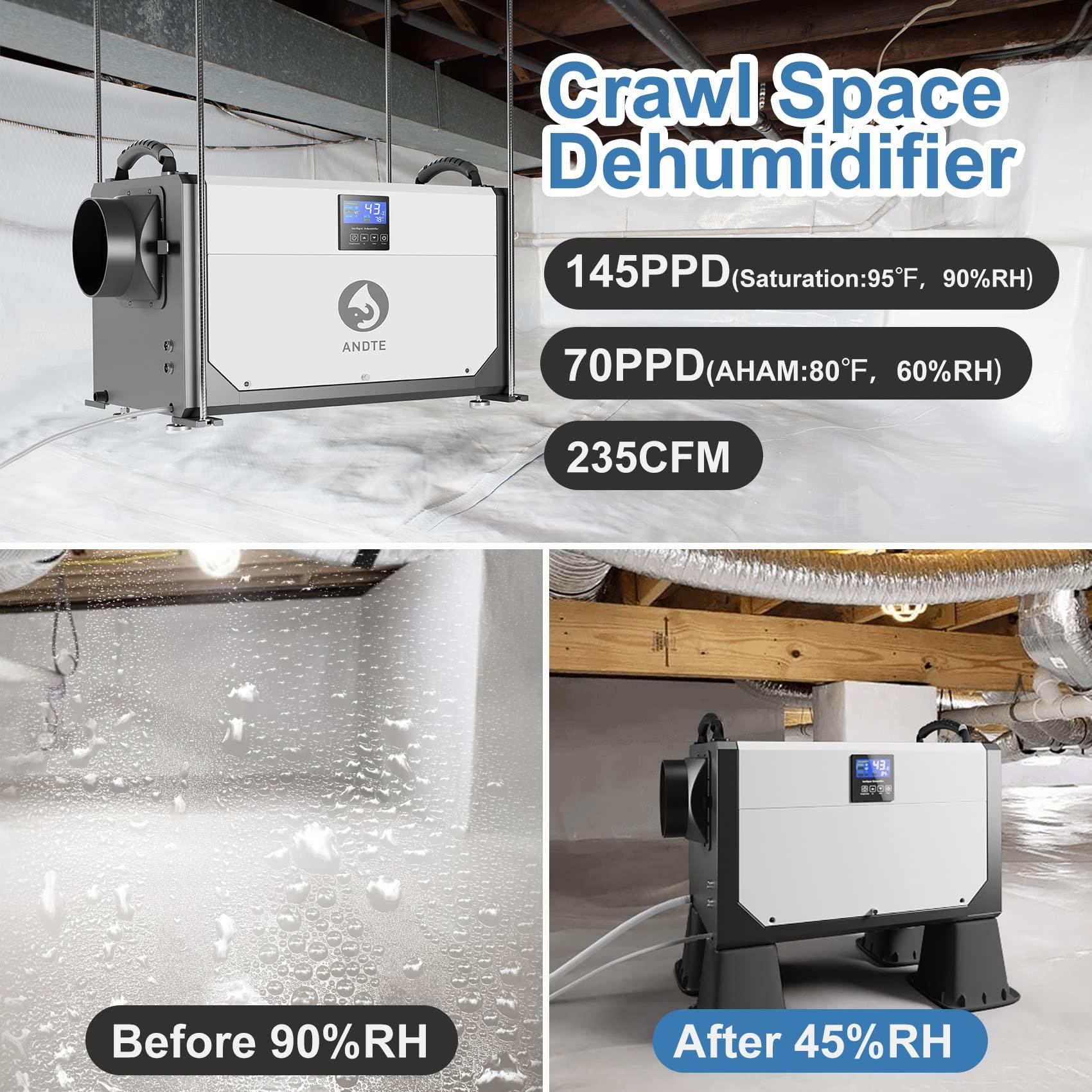 ANDTE ANDTE 145 Pint Crawl Space Dehumidifier for Basement,Energy Star Commercial Dehumidifiers with Drain Hose, Industrial Dehumidifier,Large Room,Remote Control, Whole House, 5 Years Support