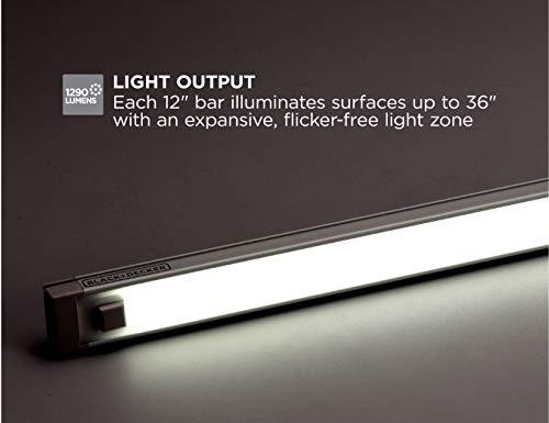 BLACK+DECKER BLACK+DECKER LED Under Cabinet Lighting Kit, 3-Bars, 12in. Each, DIY Tool-Free Install w/Magnetic Option, Daylight, 5000K, 1290 Lumens (LEDUC12-3DK)