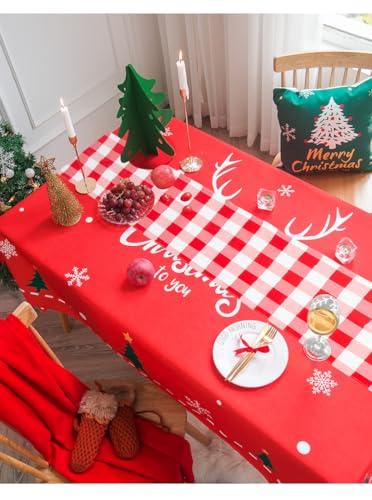 ShinyBeauty ShinyBeauty 4 Packs Checkered Table Runners 108 Inches Long Red and White Table Runner Christmas Decorations Farmhouse Plaid Linen for Dinning Party Outdoor Tables (14X108)