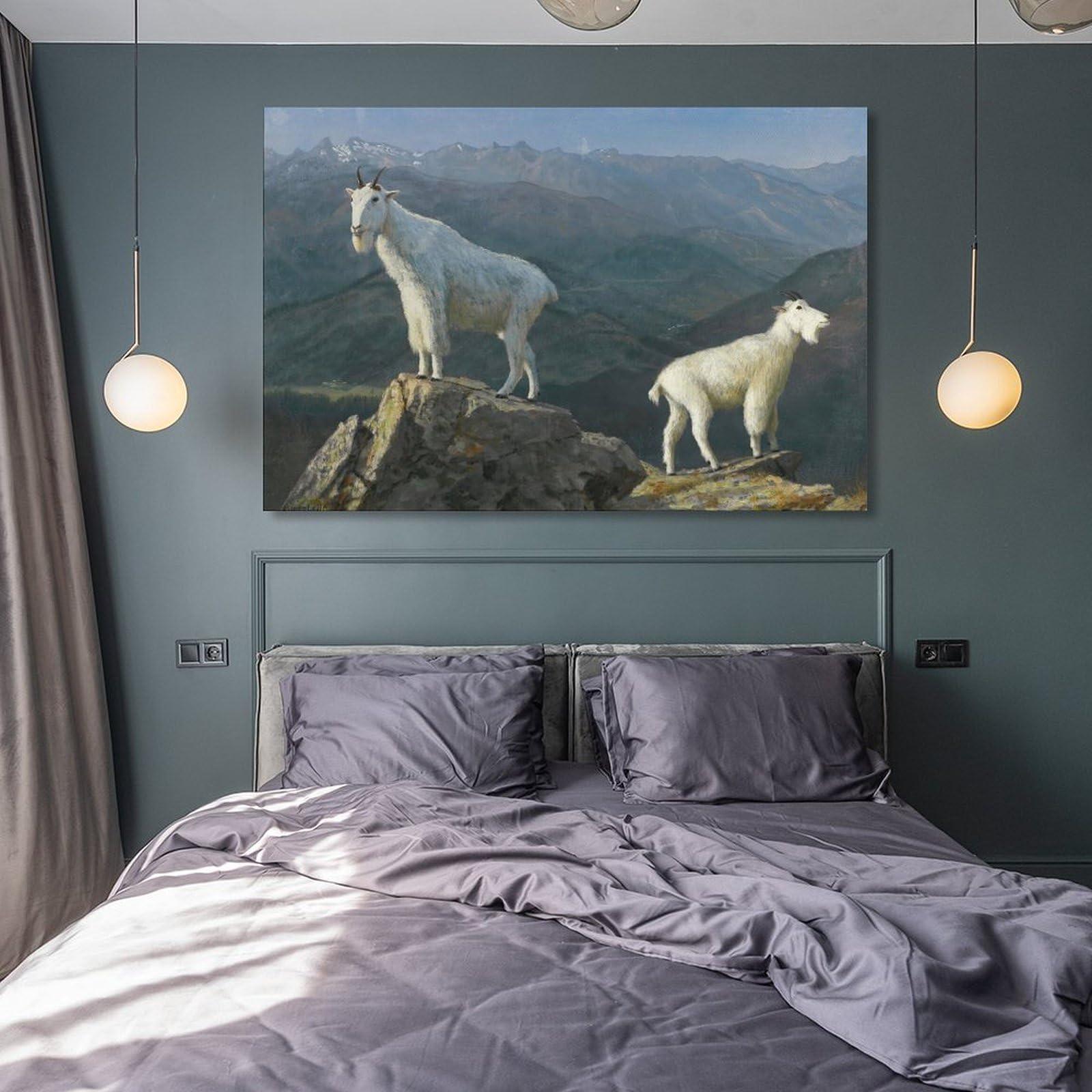 Generic Mountain Goats Poster Print by Albert Bierstadt Posters Wall Art Painting Canvas Gift Picture Frame Prints Bedroom Decor Poster Artworks 16x24inch(40x60cm)