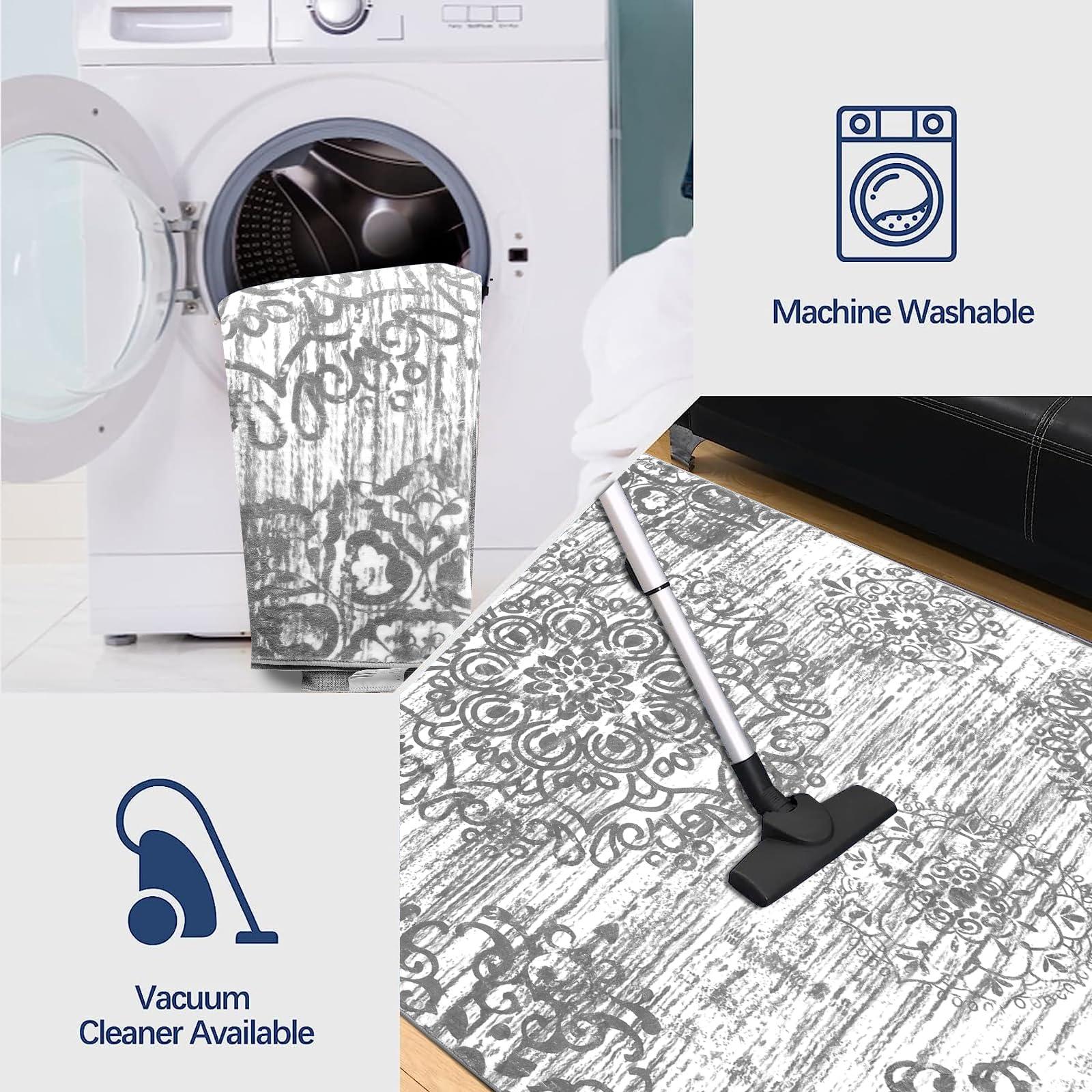 HEBE RUGS HEBE Washable Area Rug 9'x12' Non Slip Soft Distressed Medallion Bedroom Rug Boho Living Room Rug Accent Throw Rugs Vintage Entry Rug Floor Carpet for Dining Room Bathroom