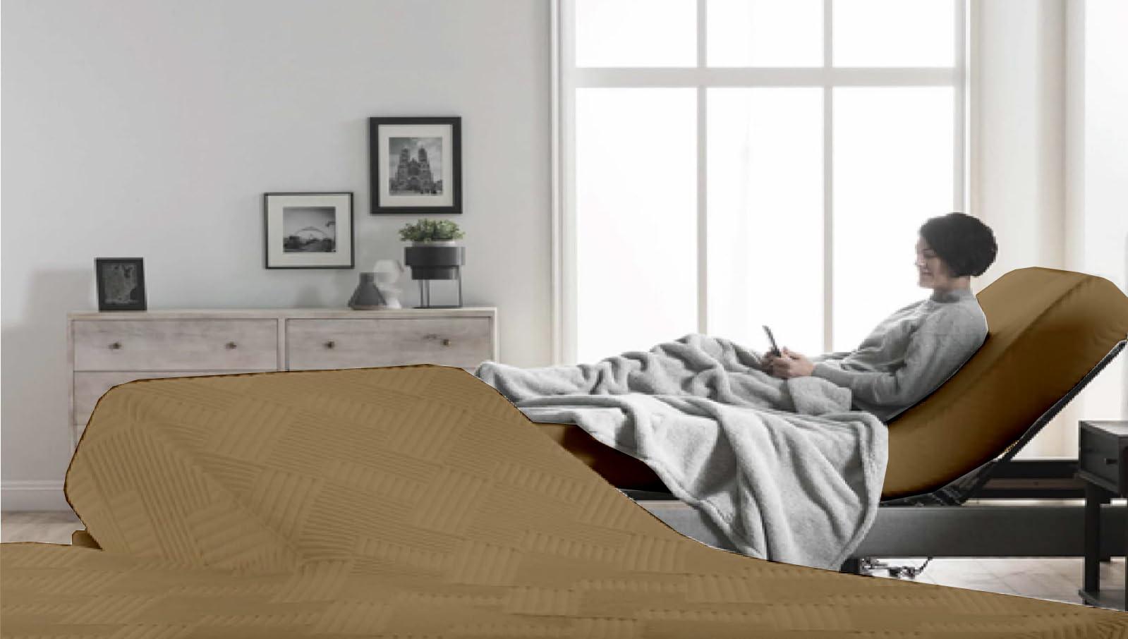 Shreem Linen Split Head Flex Cal-King Sheets for Adjustable Beds, Flex Top Cal-King Sheets for Sleep Number Bed 100% Egyptian Cotton - 4Pcs Sheet Set -28\" Top Split Sheets to fit Upto 16\" Deep (Taupe Solid)