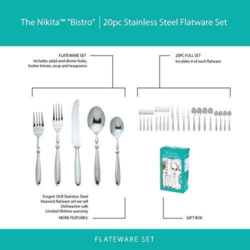 B&F B&F Piece Nikita Bistro 20 Pc Forged Stainless Steel Flatware Set, 3.4 LB, Silver