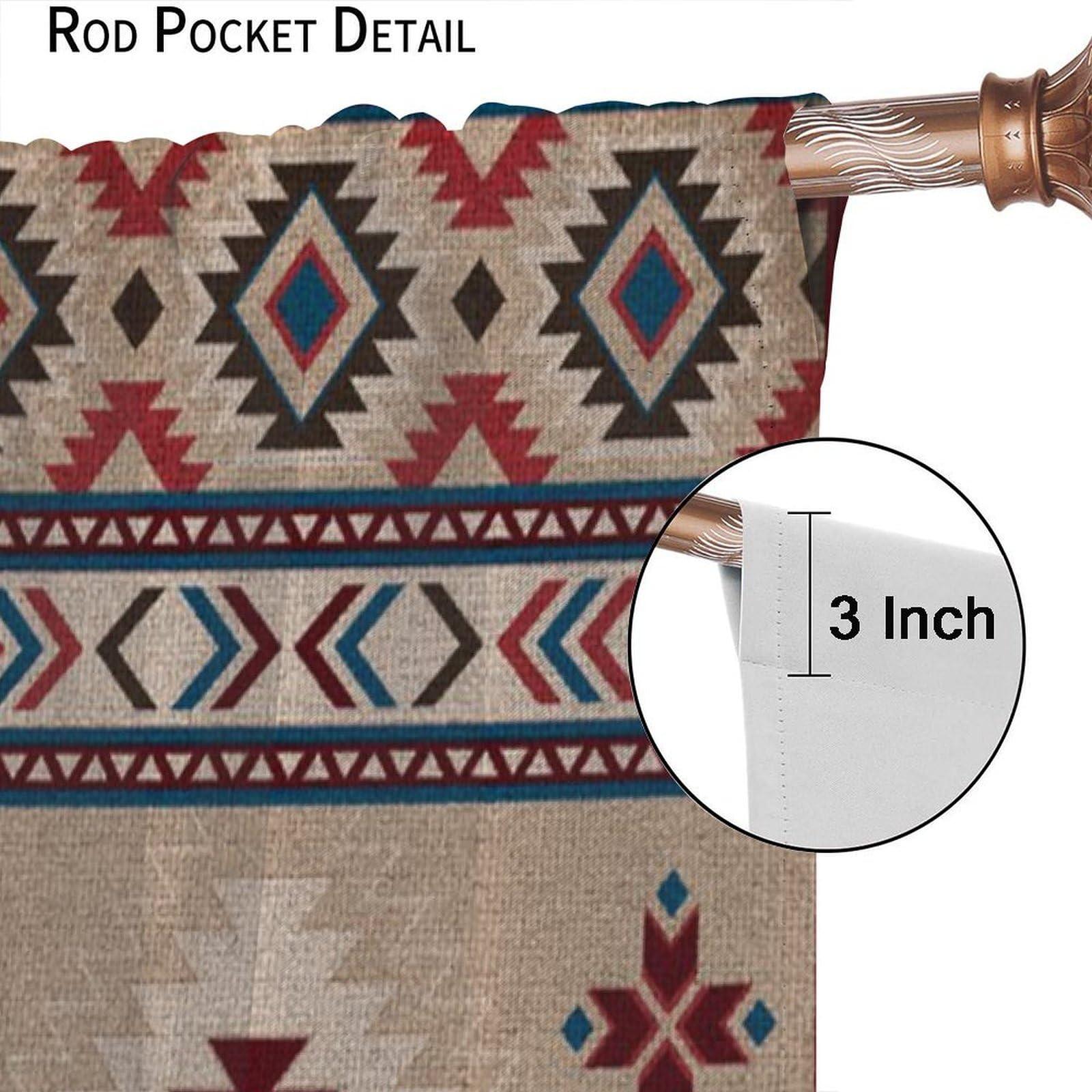 HLLYY Aztec Curtains Red Ethnic Southwestern Geometric Pattern Farmhouse Tribal Boho Blackout Drapes for Bedroom Living Room Kitchen Bathroom W42xL84 Inch x2 Panels