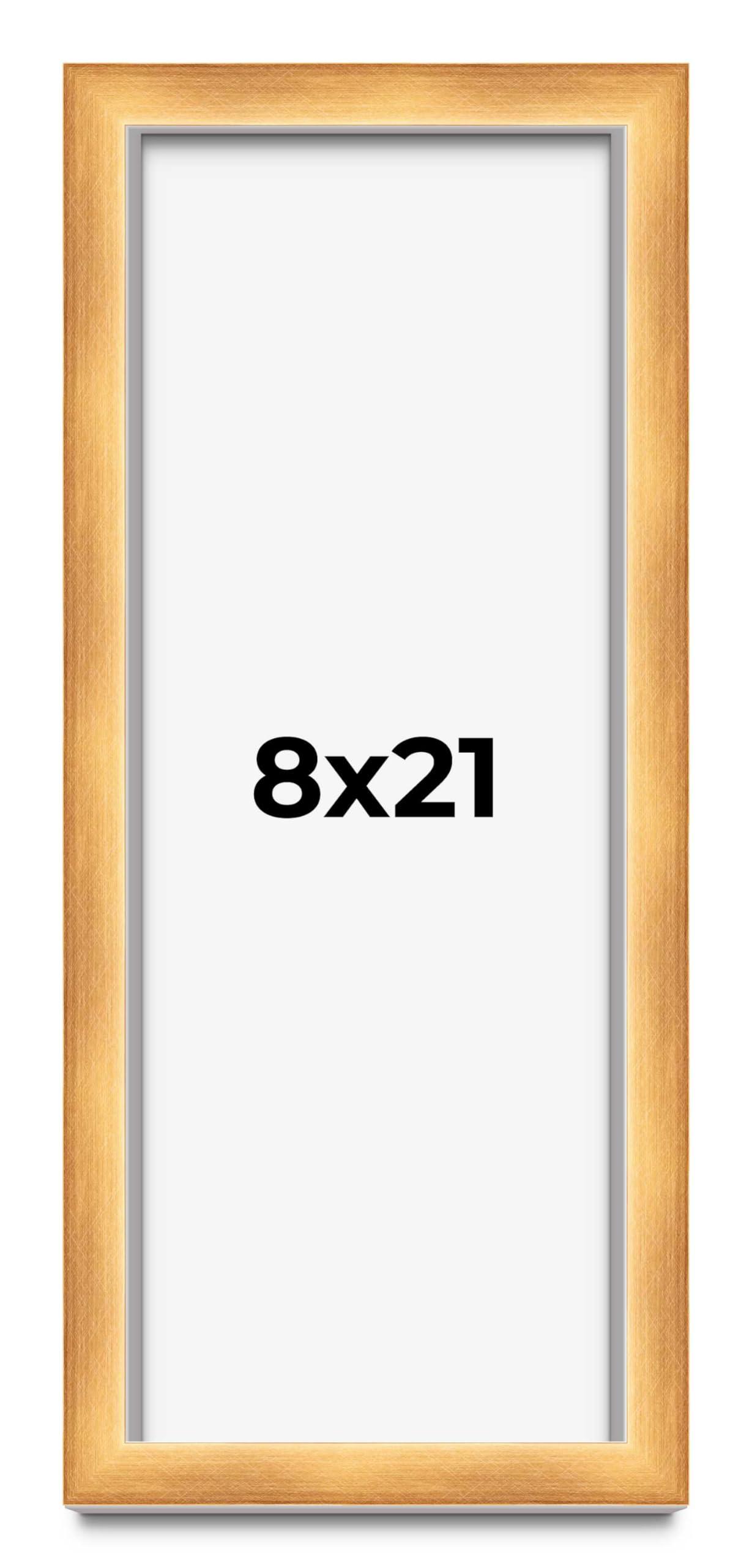 CustomPictureFrames.com 8x21 Shadow Box Gold Cross-Brushed Display Frame | 1.625 Inches Deep Solid Wood | UV Resistant Acrylic Plexiglass Front, Acid Free Backing and Hanging Hardware Included