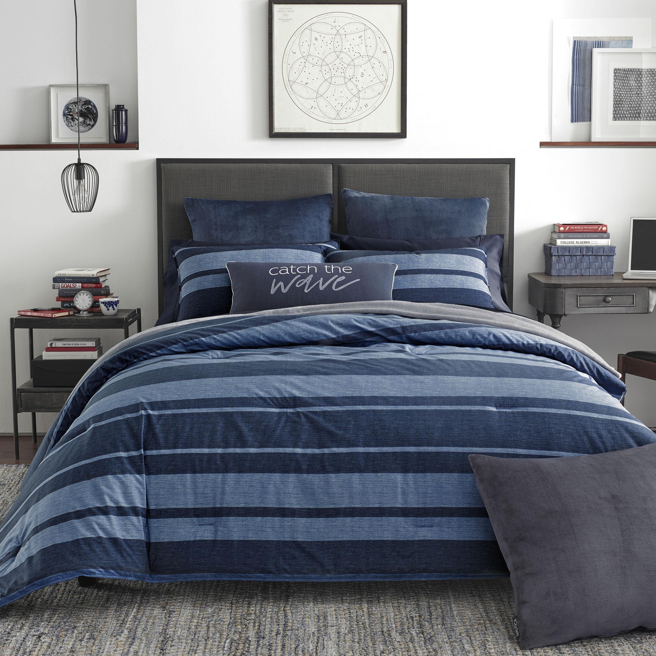 Nautica Nautica - Queen Comforter Set, Cotton Reversible Bedding with Matching Shams, Stylish Home Decor (Longpoint Blue, Queen), Navy/Blue
