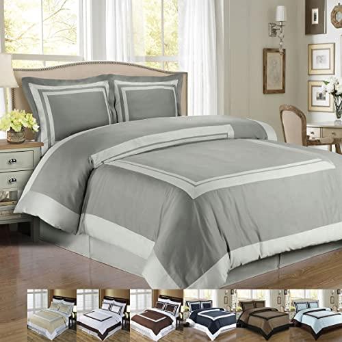 Royal Hotel Bedding Gray and Lt-Gray Hotel 8-Piece Full Bed-in-a-Bag 100% Cotton 300 Thread Count
