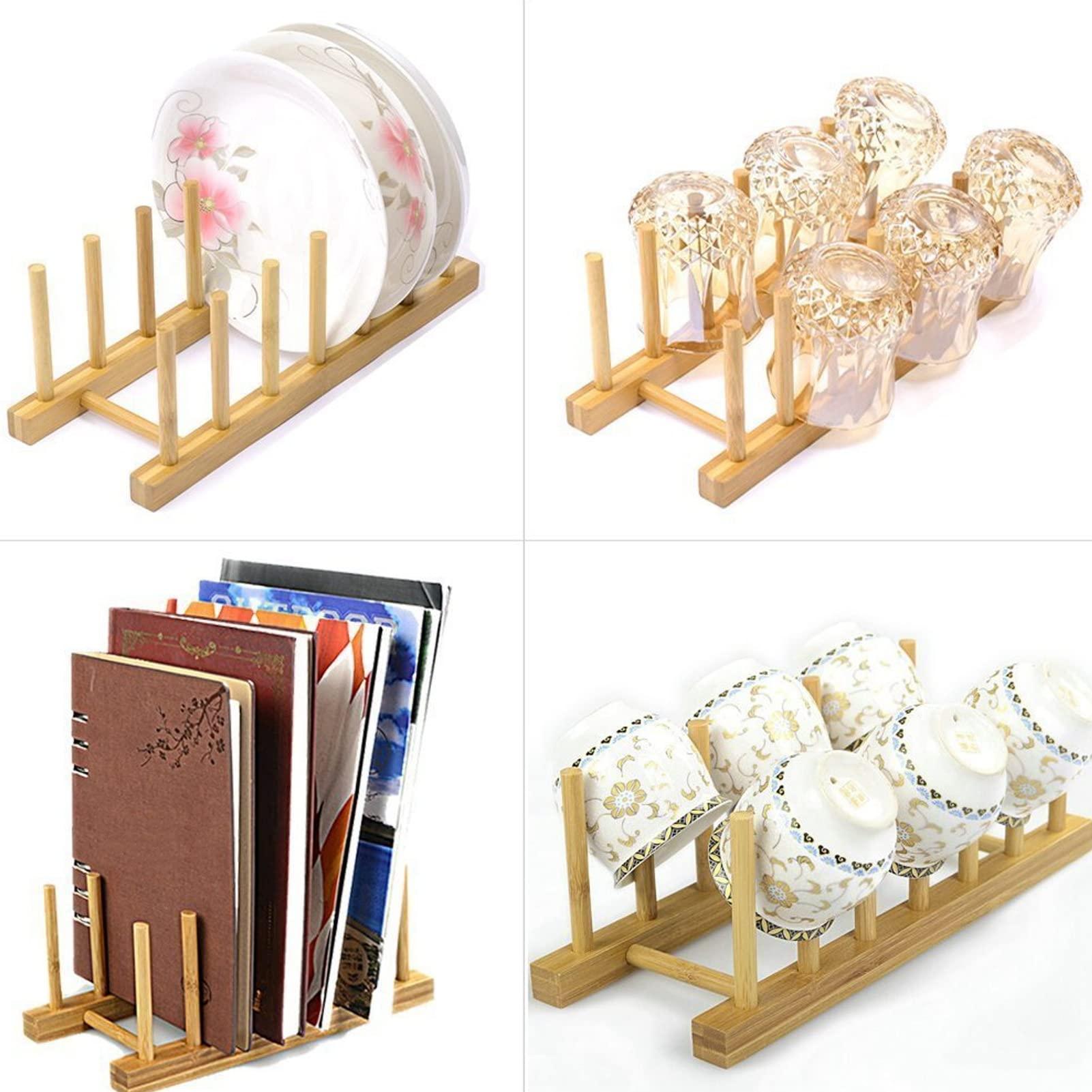 Cyrank Wooden Dish Rack,Dish Drying Rack Kitchen Storage Cabinet Organizer Plate Rack Stand Pot Lid Holder,Pine Wood Dish Rack for Bowl Pot Lid,Cutting Board(28cm)