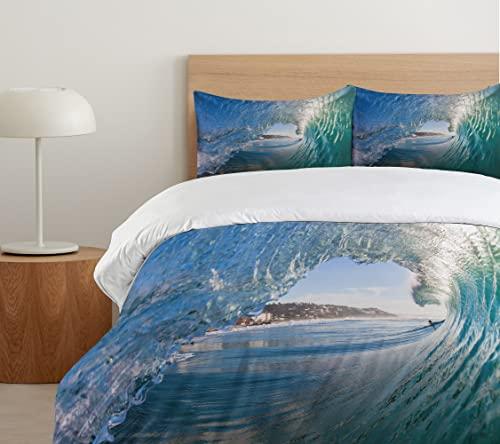 Ambesonne Ambesonne Wave Duvet Cover Set, Inside Hollow Crashing Morning Waves Water Details Energetic Summer Surf Image, Decorative 2 Piece Bedding Set with 1 Pillow Sham, Twin Size, Blue Teal