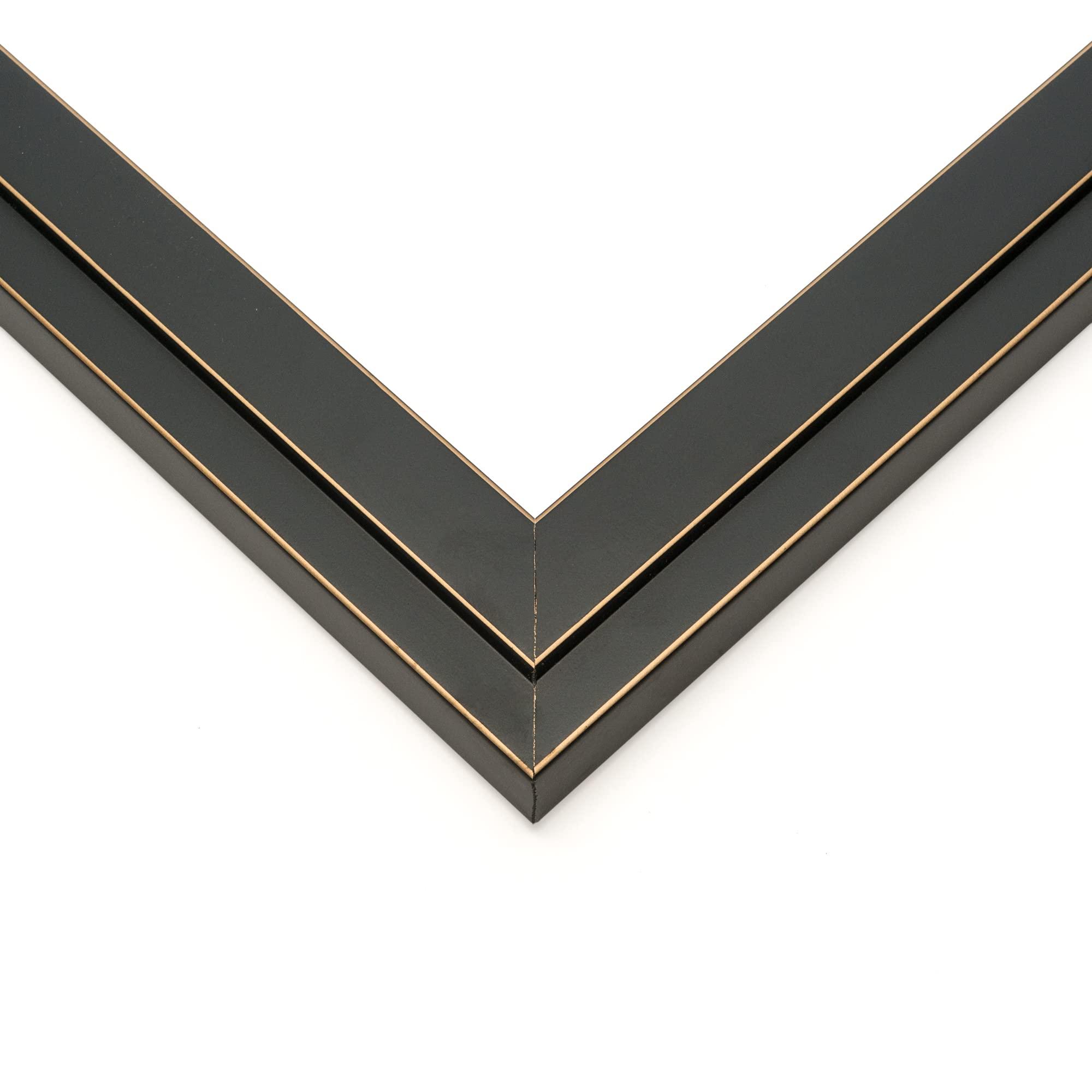 CustomPictureFrames.com 33x24 Frame Black and Gold Pinstripe Solid Wood Picture Frame Width 1.25 Inches | Interior Depth 0.5 Inches | Gessato Gold Modern Frame with UV Acrylic, Foam Board Backing & Hanging Hardware