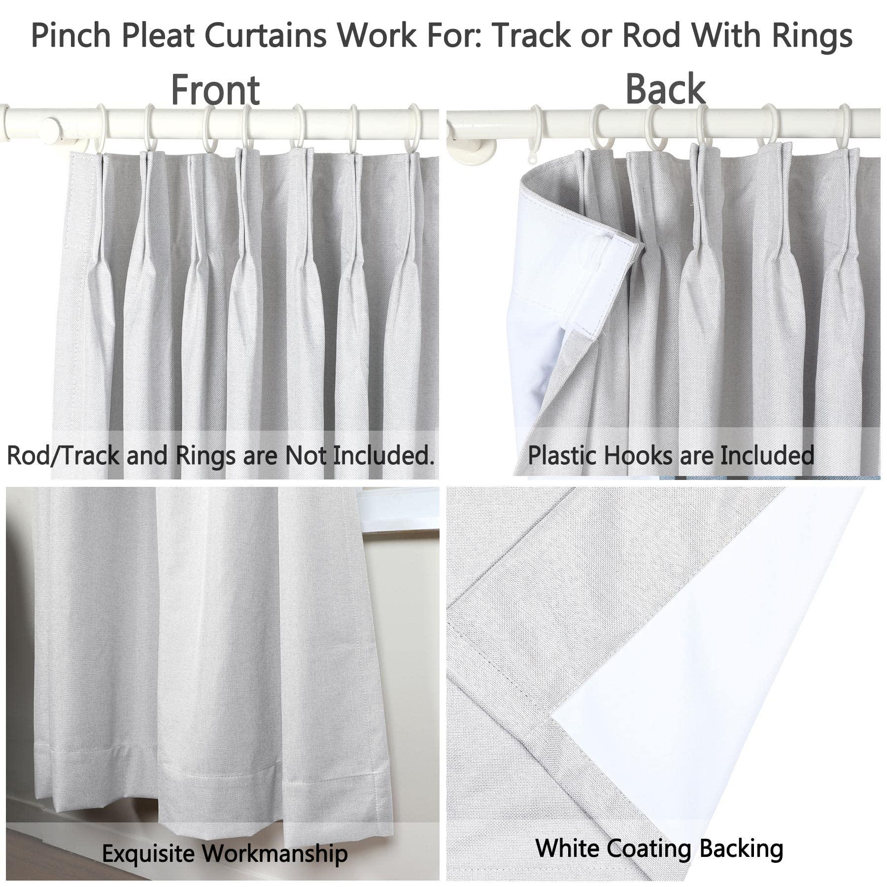 Frelement Frelement 100% Blackout Curtains Linen 120 Inch Wide Curtains Full Light Blocking Noise Reduction Curtains Thermal Insulated Pinch Pleat Curtains for Bedroom, Beige, 120" W x 84" L, 2 Panels