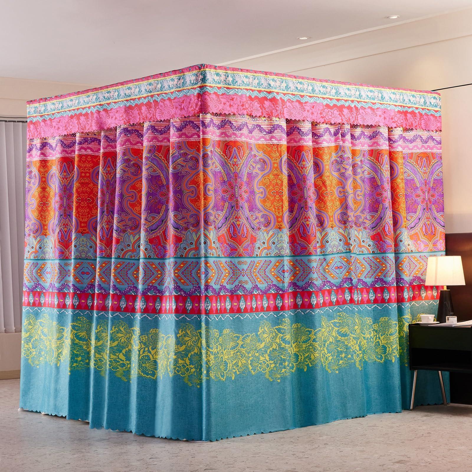 Aulatben Aulatben Canopy Bed Curtains 4 Corners Post Bed Canopy Curtains Queen Bed Curtain Drapes Bed Canopy for Adults & Girls Bedroom Decoration (Queen)