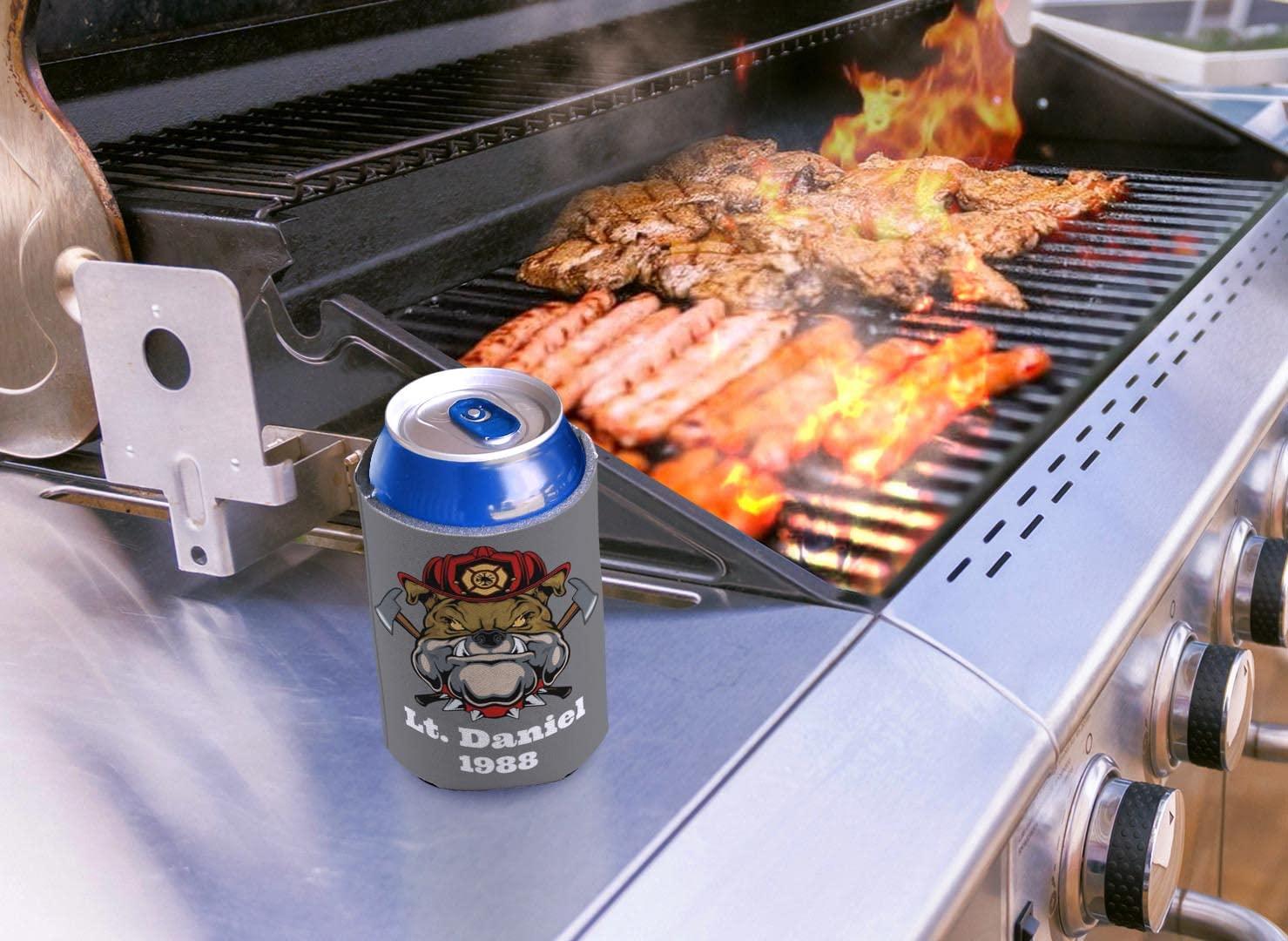 Personalized Gifts Fire Fighter Gifts For Son Personalized Firefighter Bulldog Mascot 12-Pack Personalized Can Coolie Drink Coolers Coolies Bulldog