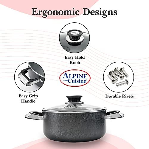 Alpine Cuisine Alpine Cuisine 8.5 Quart Non-stick Stock Pot with Tempered Glass Lid and Carrying Handles, Multi-Purpose Cookware Aluminum Dutch Oven for Braising, Boiling, Stewing