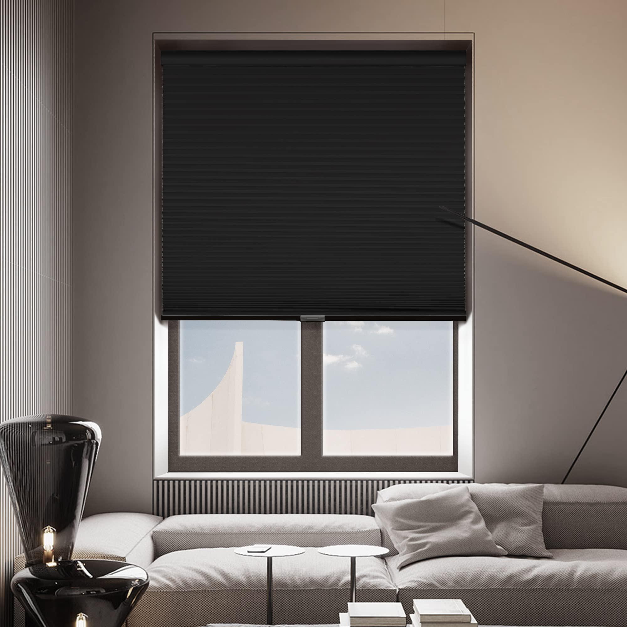 HOTSOON HOTSOON Blackout 1.5" Cell Honeycomb Blinds for Windows Cordless Cellular Shades Hidden Mounting Room Darkening for Home, Office, Black, 60" W x 64" H