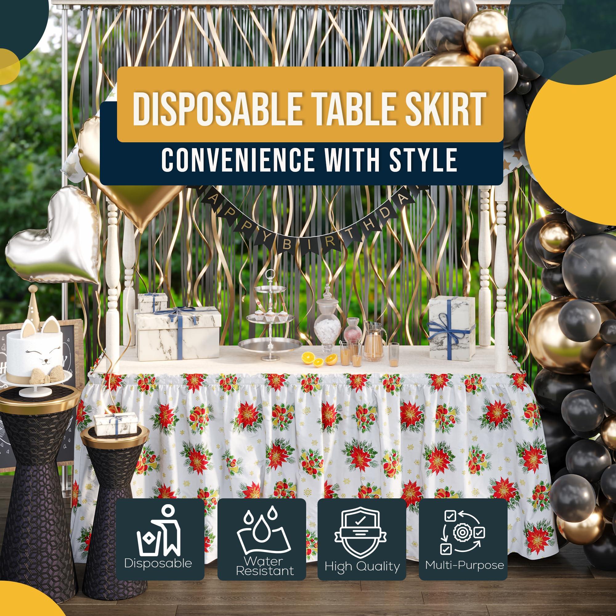 Exquisite Exquisite Holiday Table Skirt 48 Pack 29\" X 14\' Disposable Plastic Table Skirts for Rectangle Tables 6ft + or Round Tables - Ruffle Table Skirt with Adhesive Strip - Gender Reveal Decor & Party