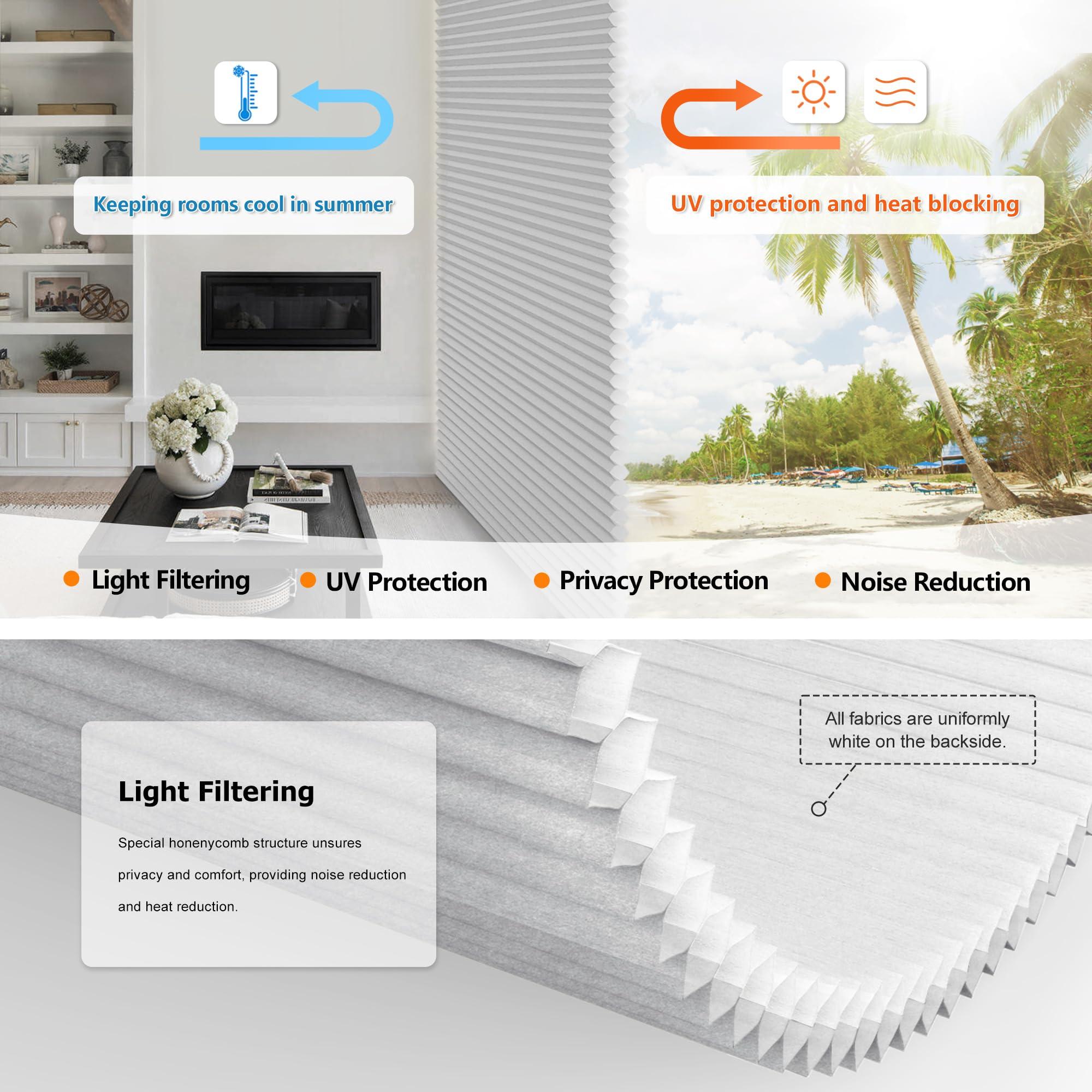 LazBlinds LazBlinds No Tools No Drill Cordless Cellular Shades, Custom Cut to Size Top Down Bottom Up (TDBU) Honeycomb Shades for Home, Light Filtering Thermal Insulation Blinds for Windows, Grey