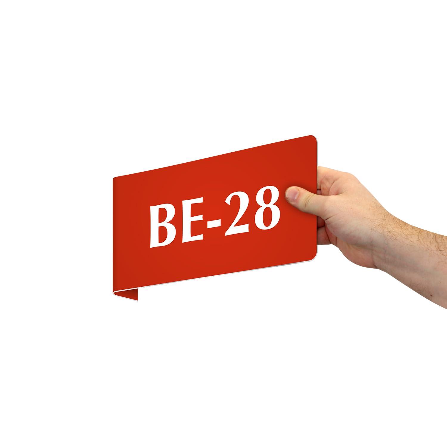 SmartSign SmartSign Horizontal Warehouse Aisle Sign - Custom, 4 x 8 inch, 2-Sided L-Shaped Engraved Markers for Racks/Shelves/Walls/Corridors, ABS Plastic, Pre-drilled Holes, Choose Color, Made in USA