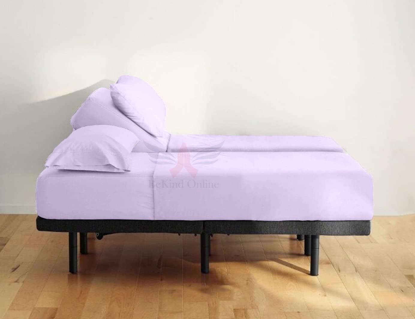 BeKind Online Split King Sheet Set for Adjustable Bed, 100% Egyptian Cotton 1000 Thread Count, 24-Inch Extra Deep Pockets Split King Bedsheet with 2 Twin-XL Fitted, 1 Flat, 2 Pillow Cases, Sateen Weave - Lilac