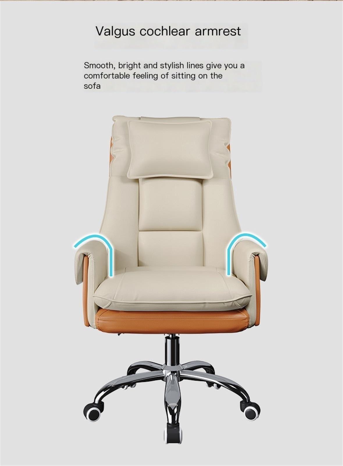 UXNQWK Ergonomic Office Chair, Executive Office Chair Leather Home Reclining Office Chair, Comfortable Ergonomic Gaming Chair, Lift Swivel Chair (Color : Beige, Size : No pedal) (White Black Foot pedal