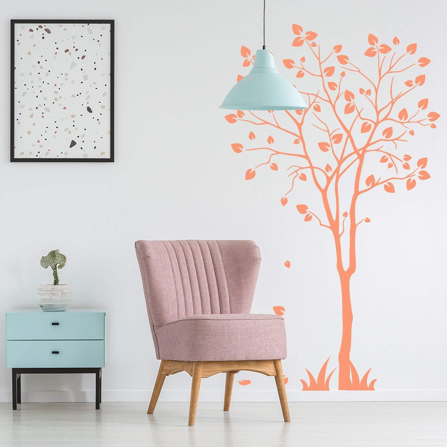 Decords Tree Sticker Decal - Wall Birch Art Vinyl Nursery Stickers - Nature Botanical Trees Decals - Forest Decor Natural Big Leaf Peel and Stick