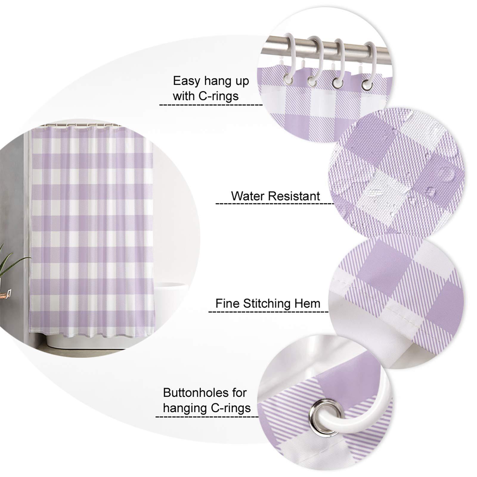 LooPoP LooPoP Shower Curtain for Master, Guest, Kids\', College Dorm Bathroom Buffalo Plaid Waterproof Polyester Bathroom Curtains with Hooks Farmhouse Purple Style