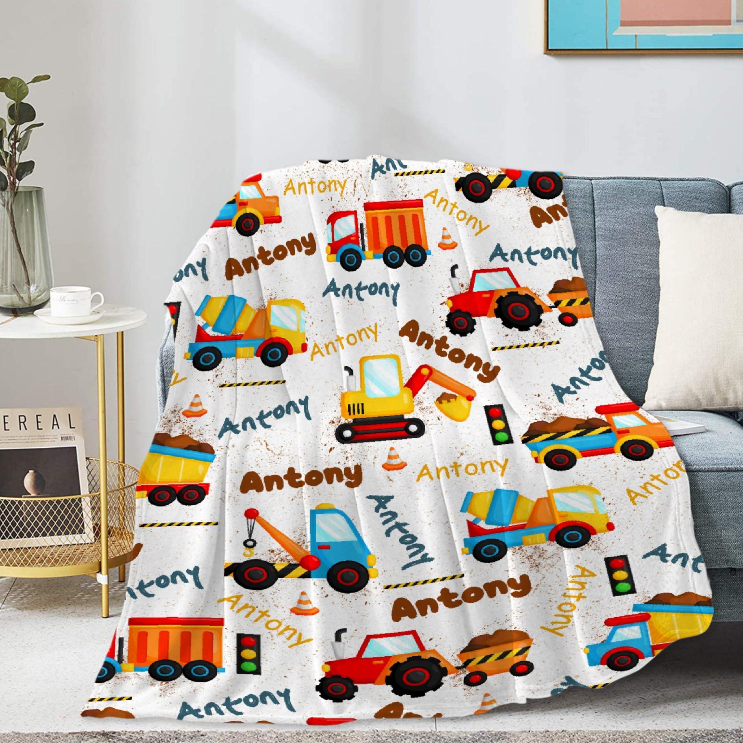 SUPERICH SUPERICH Personalized Construction Truck Blanket Gifts Construction Toddler Blanket Construction Throw Blanket for Boys Bulldozer Excavator Blanket Construction Plush Decor 80\"x60\" for Adult