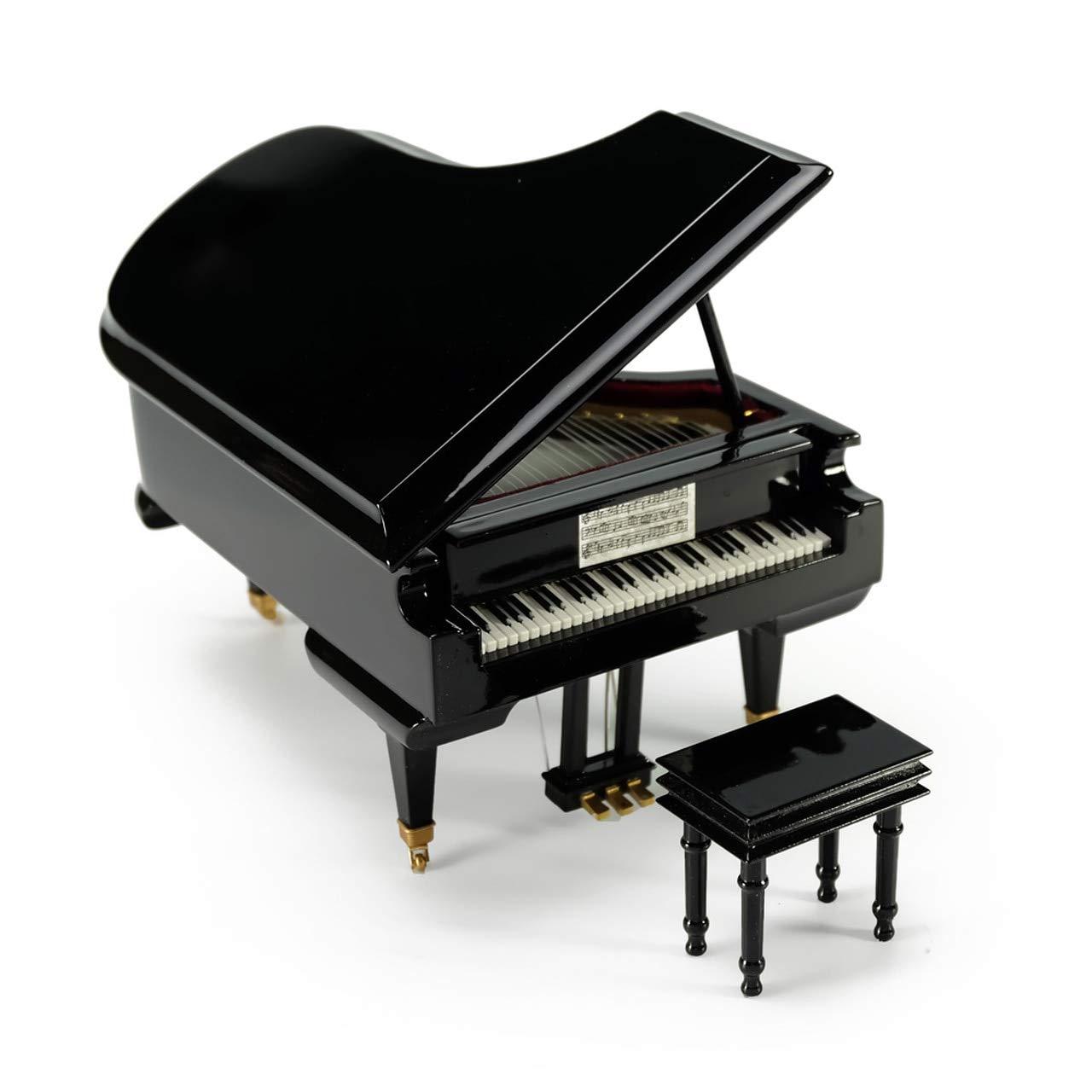 MusicBoxAttic Amazing 18 Note Miniature Musical Hi-Gloss Black Grand Piano Music Box - Many Songs to Choose - Beyond The Sea