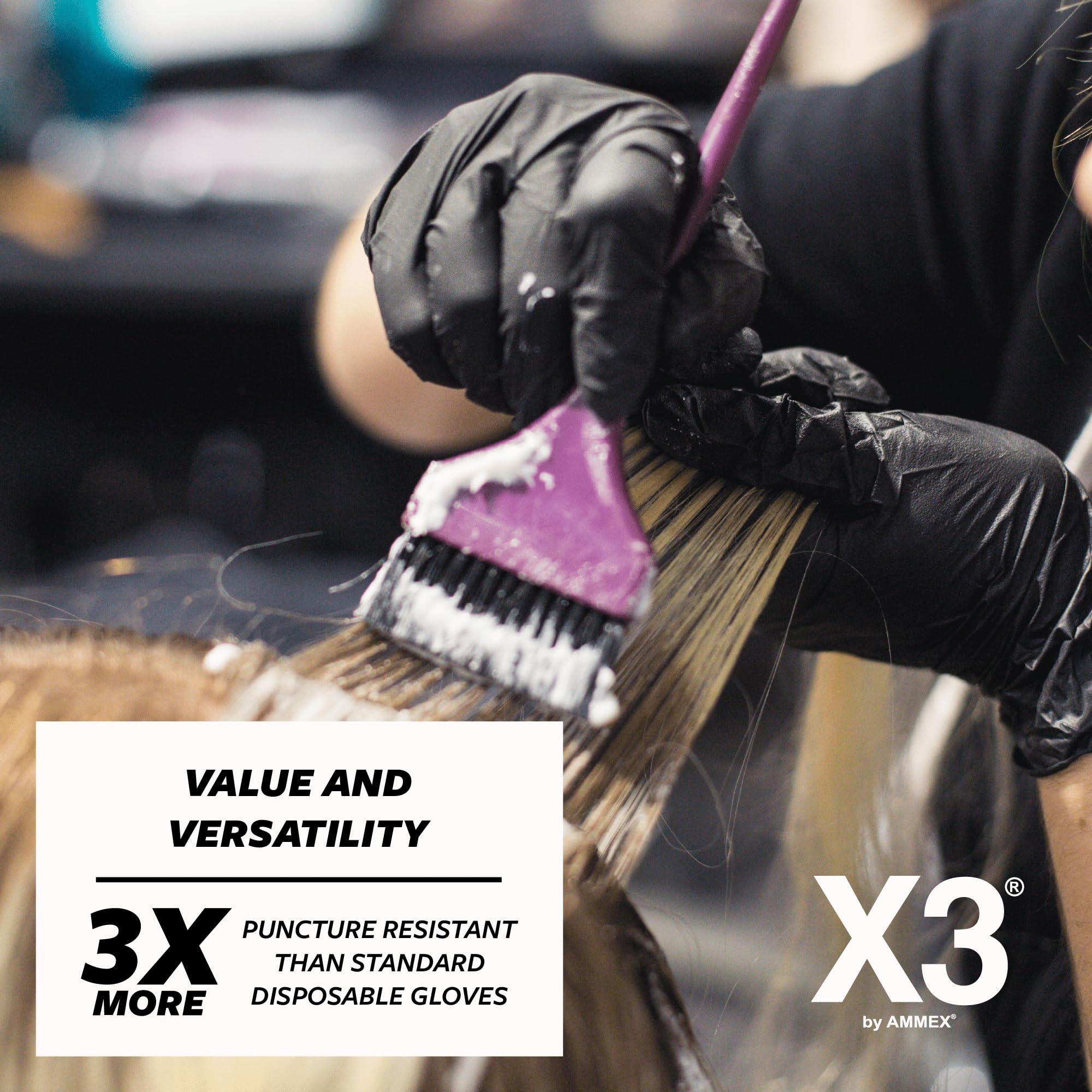 X3 X3 Black Nitrile Disposable Industrial Gloves 3 Mil, Latex/Powder-Free, Food-Safe, Non-Sterile, Textured, Medium, 2 Boxes of 100