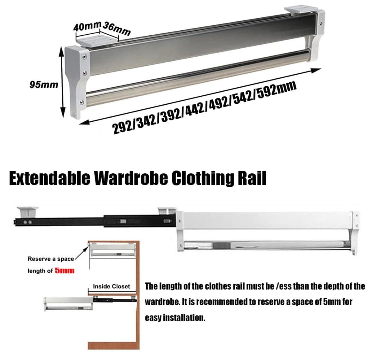 JEDAL JEDAL Closet Clothes Hanger Rail, Extendable Pants Rack Pull-Out Closet Rod 342mm 492mm 592mm Wardrobe Clothing Rail for Pants and Coat (Size : 292mm)