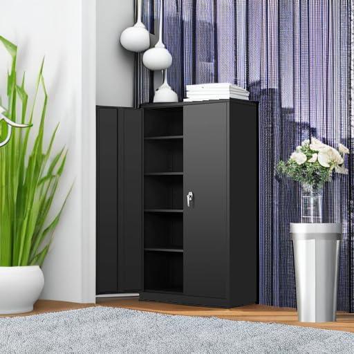 Majnesvon Majnesvon Metal Garage Storage Cabinet - 72" Locking Metal Storage Cabinet with 2 Doors and Adjustable Shelves & Locking Doors - Garage Cabinets for Tool Storage - Black