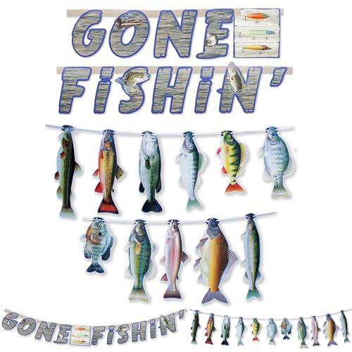 Havercamp Havercamp Gone Fishin String Hanging Banner for Fish Fry, Bass Fishing, Freshwater Pond & Salt Water Tournament Fishing Decorations