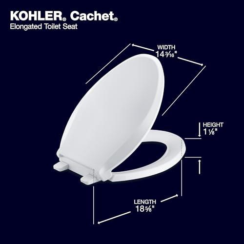 Kohler KOHLER K-4636-0 Cachet Elongated, Grip-Tight Bumpers, Quiet-Close Release Hinges, Quick-Attach Hardware, No Slam Toilet Seat, White
