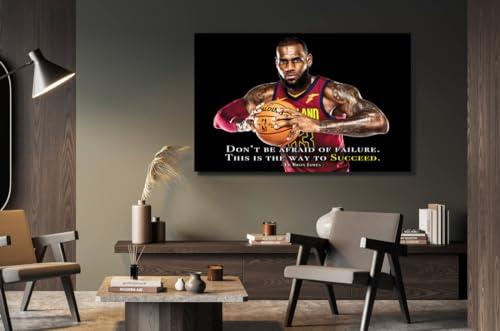 Pix Wall Art Basketball Quote Wall Art for Living Room LeBron James Canvas Paintings on Canvas American Basketball Pictures Artwork Home Decor Giclee Wooden Framed Stretched Ready to Hang