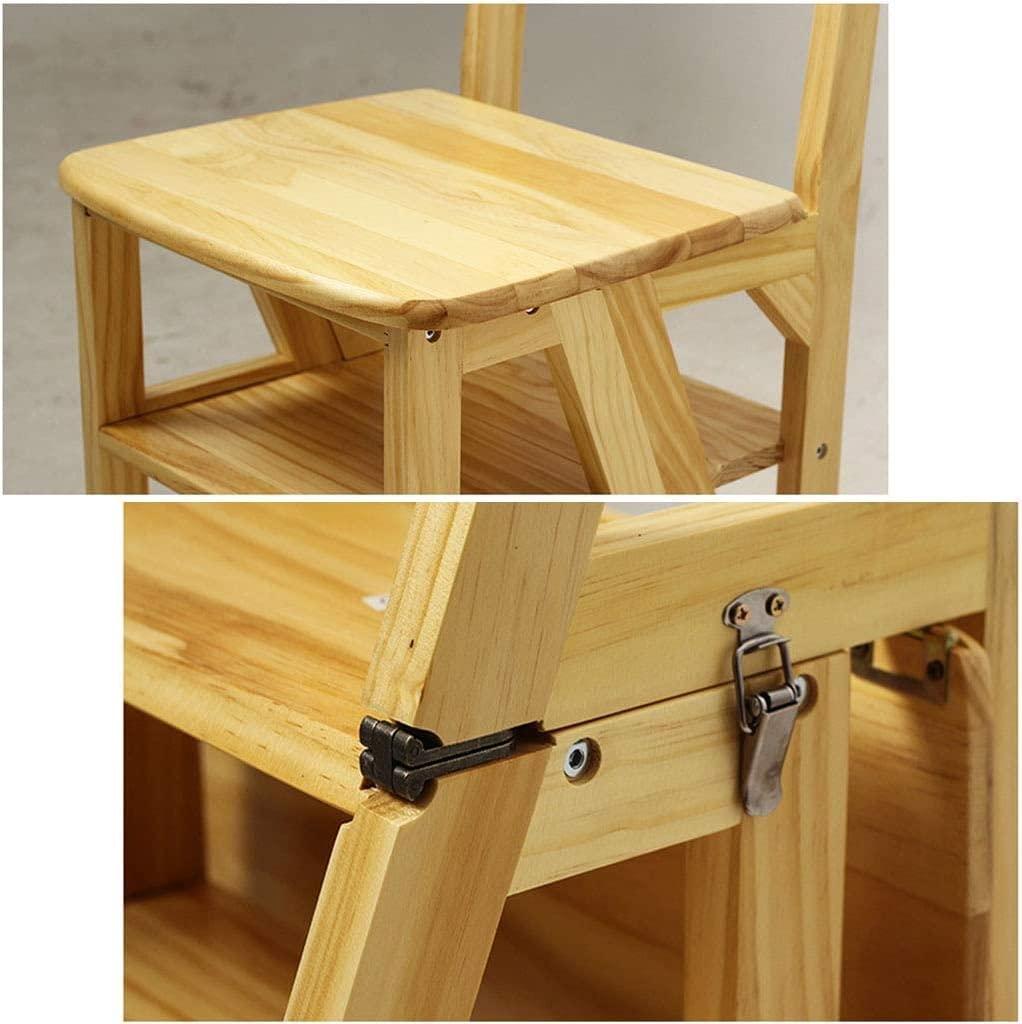 OKUOKA Step Stool Solid Wood Ladder Stool Folding Fold Up Library Steps Stool Multifunctional Wooden Shelving Ladder for Kitchen Office Use Ladder Chair (C)