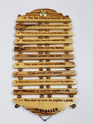 Bethlehem Gifts TM Olive Wood Hanging English Engraving of the Ten Commandments by LION OF JUDAH MARKET