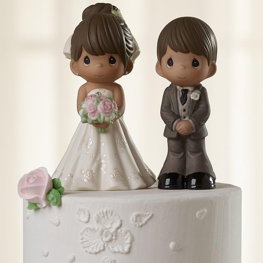 Precious Moments Precious Moments Perfect Couple Bride, Brunette Hair With Medium Skin Tone Bisque Porcelain Wedding Figurine & Cake Topper, 172065