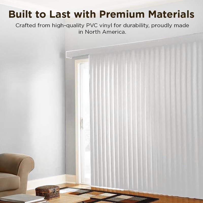 BlindDen BlindDen - Vinyl Vertical Window Blinds for Home - Vertical Blinds for Sliding Glass Doors - White (62" W x 48" H)